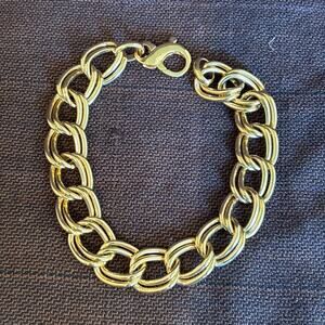 Vtg OTC Italy 18K GEP Bronze Double Link Charm Bracelet 8" Thick 31.95g QVC